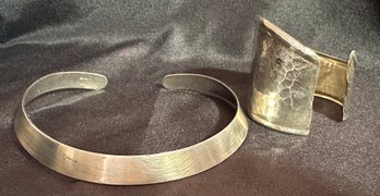 Sterling Silver 12.5 Inch Choker Necklace Plus Hand Hammered Open Cuff Bracelet