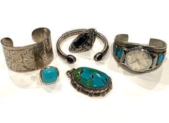 Lot Of Vintage Silver And Sterling, With Some Native American Jewelry.