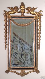 Federal Style Mirror With Ebonized Frame, Decorated With Angels And Flame