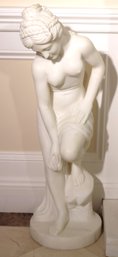 Tall Marble, Composite Statue Of Beautiful Nude Female Bather.