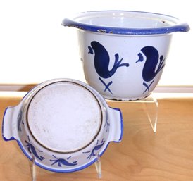 Blue & White Husqvarna Bowl & Dish, Made From Metal And Enamel