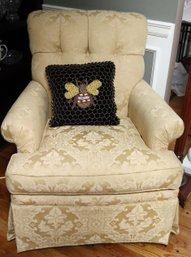 Yellow Rocking Chair/swivel With Custom Damask Style Linen Fabric, Includes Bee Pillow With Beaded Stitching