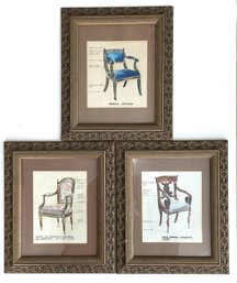 Decorative Set Of 3 Framed Hand Drawn Period Chairs.