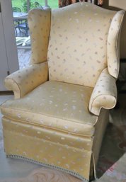 Custom Braunschweig And Fils Classic Walnut Wingback Chair With Kick Pleat Skirt And Floral Stitched Accents