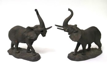 Pair Of Vintage Metal Elephants Bookends/decor