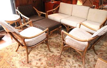 Vintage Bamboo/rattan Indoor/outdoor Patio Set-sofa, 2 Chairs & Chair With Ottoman, Side Tables, Nesting