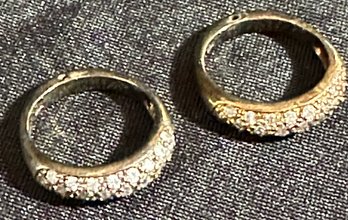 Pair Of Sterling Silver Wedding Bands With Faux Diamond Stones-Size 7.5