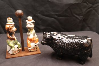 Vintage Black Sheep Decanter Bottle Made In Scotland And Barsottini Figural Cat And Dog Decanters