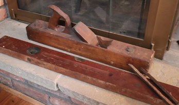 Antique Stanley Tools Includes A Level & Antique Wood Plane