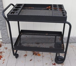 Outdoor Cast Metal Serving/cocktail Cart With A Powder Coated Finish