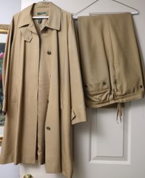Ralph Lauren 100 Silk Camel Color Overcoat And Wide Bottom Pants, SZ 18