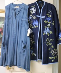Silk Land Embroidered Floral Overcoat SZ 1X And Hope & Harlow Denim Dress.