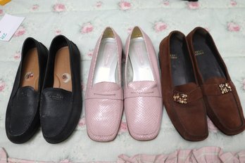 Stuart Weitzman Brown Suede Loafers, 10 M, Enzo Angiolini Pink Snakeskin Look Loafers.