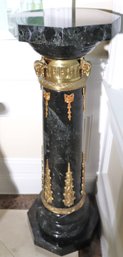 Elegant, Empire Style Black Marble Pedestal With Ormolu And Rams Heads.