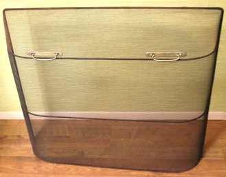 Vintage French Country Fireplace Screen With Rounded Corners And Brass Hardware