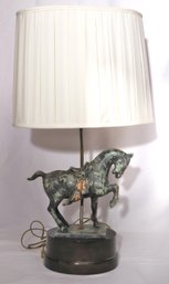 Vintage Patinated Tang Dynasty Style Iron Horse Table Lamp