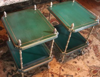 Pair Of Antique Side Tables With Brass Paw Feet And Acorn Finial Accents