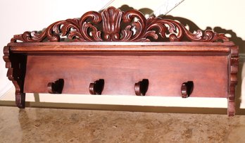 Carved Wood Wall Mounted Hat / Coat Hooks