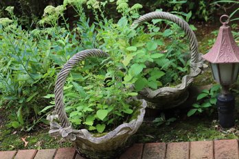 2 Cement Garden Planter Baskets Approximately 18 W X 18 D X 18 Tall.