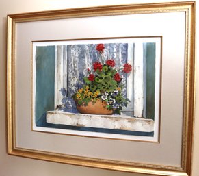 The Window Box By Artist Mary Vandermolen Framed Floral Watercolor Painting With Amazing Lace Work