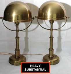 Pair Of Vintage Heavy Brass Industrial Style Table Lamps