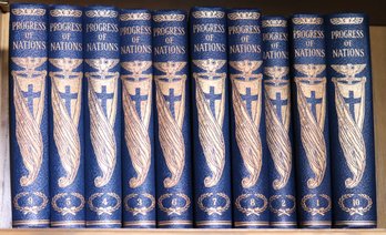 Vintage Progress Of Nations Leather Bound Books Including 10 Volumes Copyright 1930s