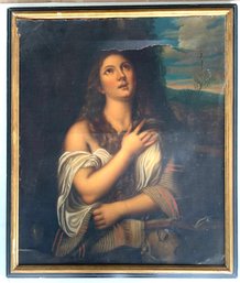 Antique 19th Century Oil On Canvas Painting Of Mary Magdalene.