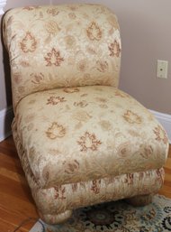 Armless Chair With Gold Damask Upholstery And Rucked Base