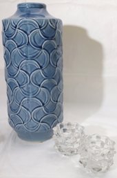 Pretty Blue Vase Includes A Pair Of Tiffany And Co Candle Holders