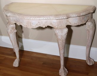 Reproduction English Chippendale Style Demi Lune Console Table With Faux  Leather Top.