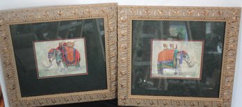 Pair Of Watercolor Elephant Paintings Matted And Framed