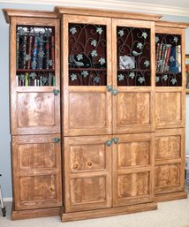 Large 3-Piece Wall Farm Style Media Cabinet With Ornate Wrought Iron Grille And Foliage Accents