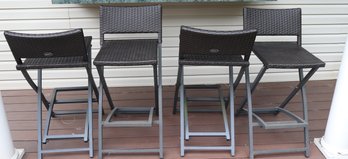 Set Of 4 Folding Outdoor Wicker Counter Stools, High Top Chairs.