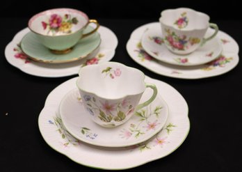 Shelley England Fine Bone China, Including Wild Anemone Tea Cup, Saucer And Plate And Begonia Plate