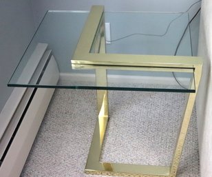 Vintage Modernist Designed Brass/glass Cantilevered Side Table