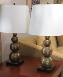 Pair Of Substantial Designer Brass Table Lamps From Visual Comfort And Co.