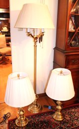 Brass Lamps & Floor Lamp With 3 Lights