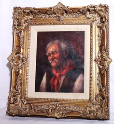 Vintage Signed Portrait Print In An Ornate Carved Wood Frame