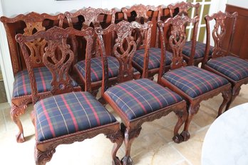 Set Of 8 Finely Carved Wood Dining Chairs With Claw Feet