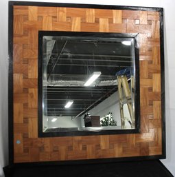 MCM Parquet Wood Mirror Frame With Black Painted Trim And Bevel Mirror