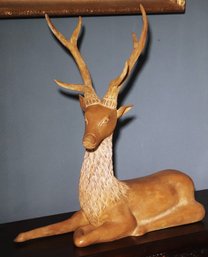 Large Vintage Carved Deer Stag Sculpture 1976 Approx. 26 X 8 X 29 Inches