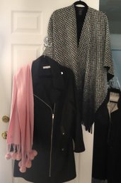 Rachel Modern Herringbone Fleece Shawl And Via Spiga Zippered Jacket