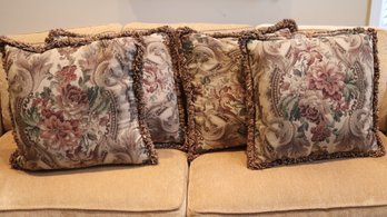 Set Of 4 Large Floral Accent Pillows Measuring Approximately 22- Inch Square