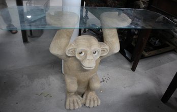 Heavy Resin-based Console Of Smiling Monkey Holding The Glass Top