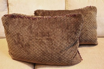 Pair Of 2 Cozy Chocolates Brown Accent Pillows With Beaded Tassels