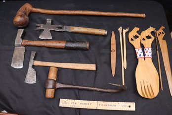 Primitive Hand Tools And Decor Including Jacobs Bros Inc New York Hatchet And More