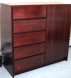 Danish MCM Scan Coll Made In Denmark Rosewood Gentle Chest With 5 Drawers, Sliding Tray, Hinged Door, 2 S