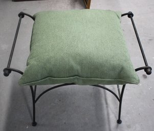 Vintage Wrought Iron Bench With Green Pillow