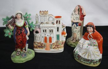 Lot Of 4 Antique Staffordshire Pieces With Chimney Ornament And 3 Women