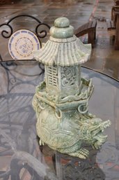 Chinese Fengshui Green Marble Longevity Dragon Turtle Tortoise Back Pagoda Tower